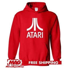 ATARI CLASSIC RED HOODIE Logo Vintage Videogame Retro Gaming Game Sweatshirt
