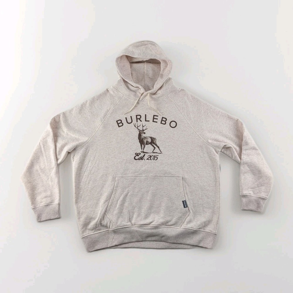 BURLEBO Men’s XL Fleece Hoodie Soft Midweight Pullover Light Tan Brown Buck New