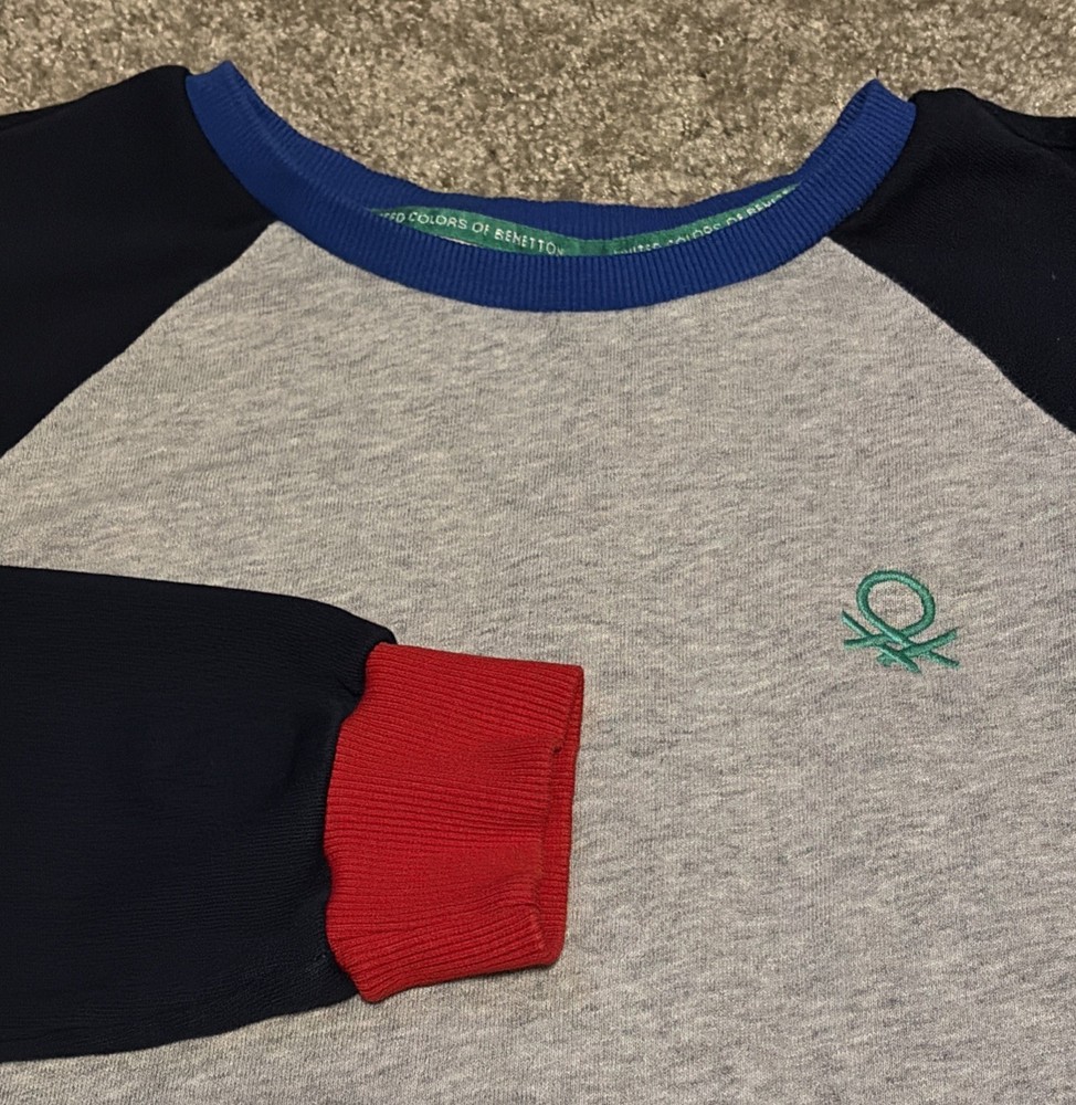United Colors Of Benetton Blue / Gray / Navy Blue Crewneck Sweatshirt Medium VTG