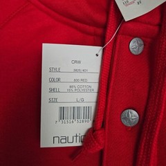 VTG NAUTICA TEAM USA New 1/4 Button Hoodie Mens Sz Large Red Sweatshirt Hooded