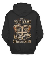 Custom Name Christian Hoodie Back Print Cross Philippians 413 Bible Verse Black