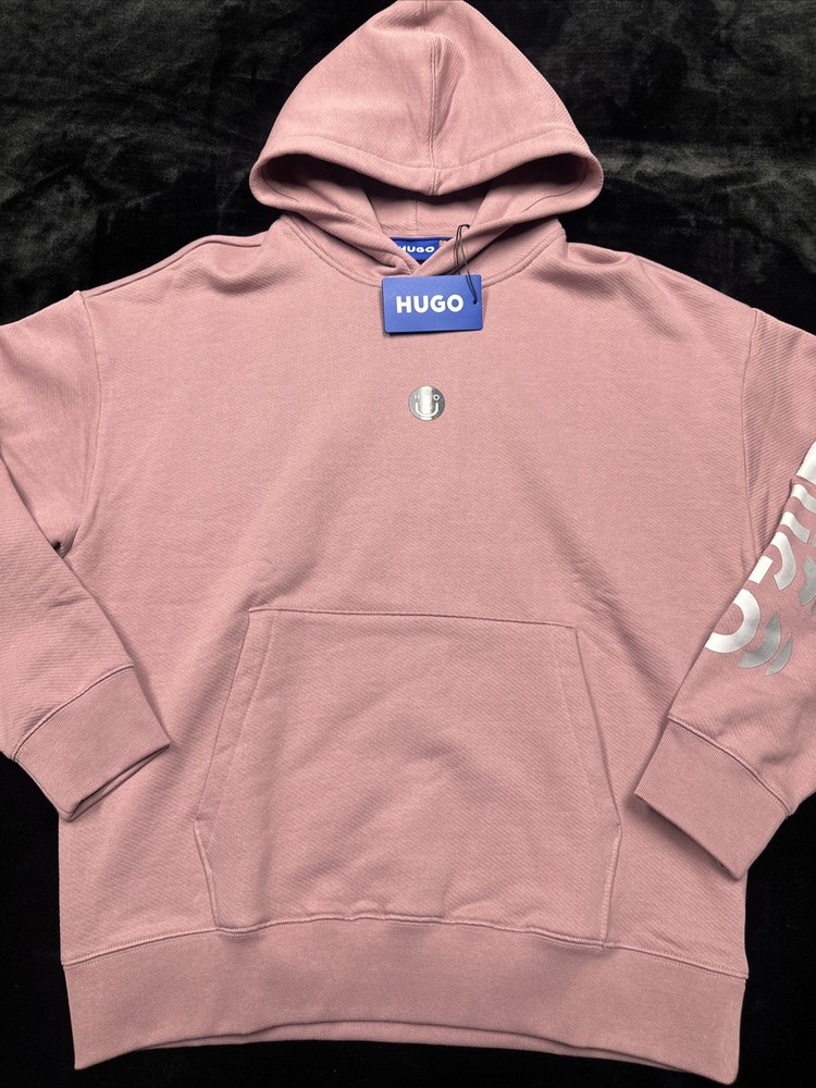 Hugo Boss Men’s Niftyhood Logo Cotton French Terry Pullover Hoodie-Dark Pink/2XL