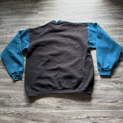 Vintage 90s Hanes Two Tone Blue Black Color Block Pullover Sweatshirt Size L