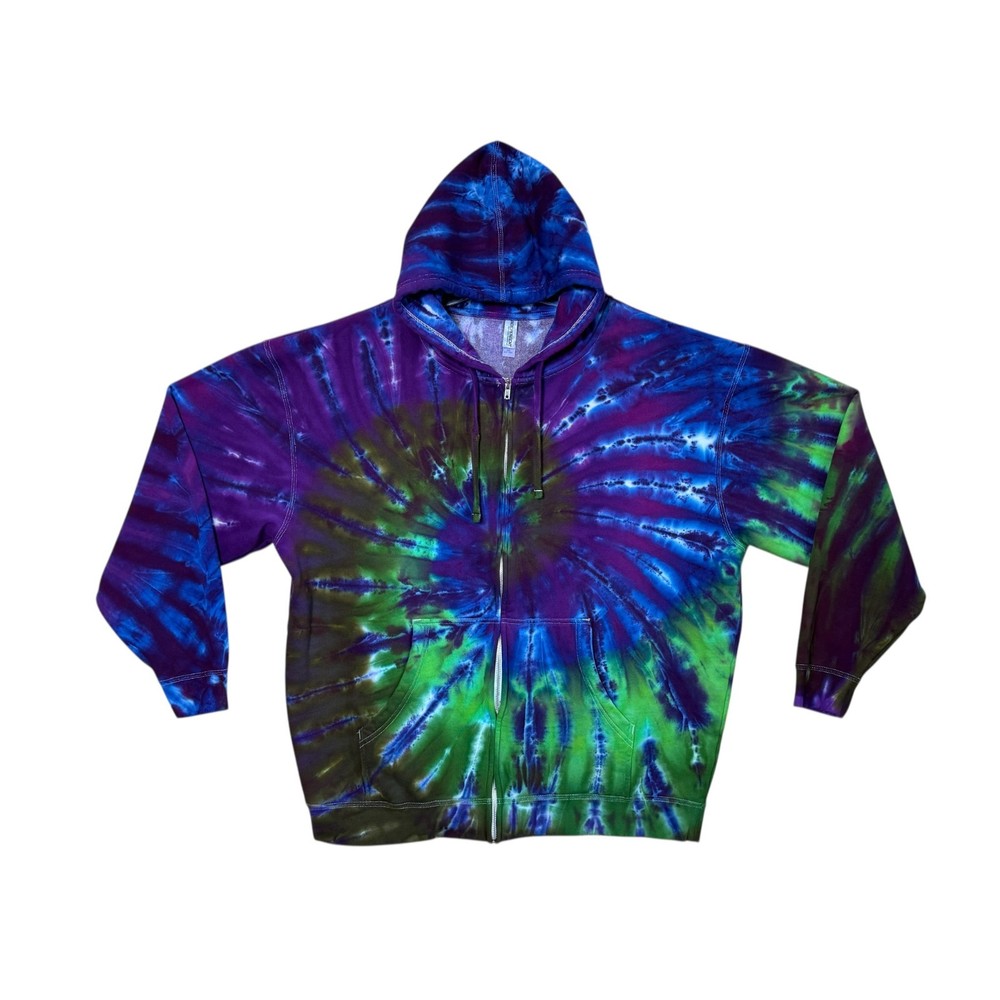 Tie Dye Zip Hoodie | Purple & Green Spiral Swirl | Zipper Sweatshirt