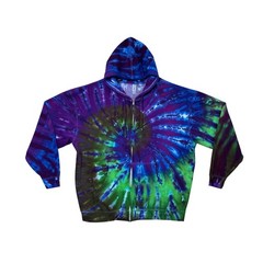 Tie Dye Zip Hoodie | Purple & Green Spiral Swirl | Zipper Sweatshirt