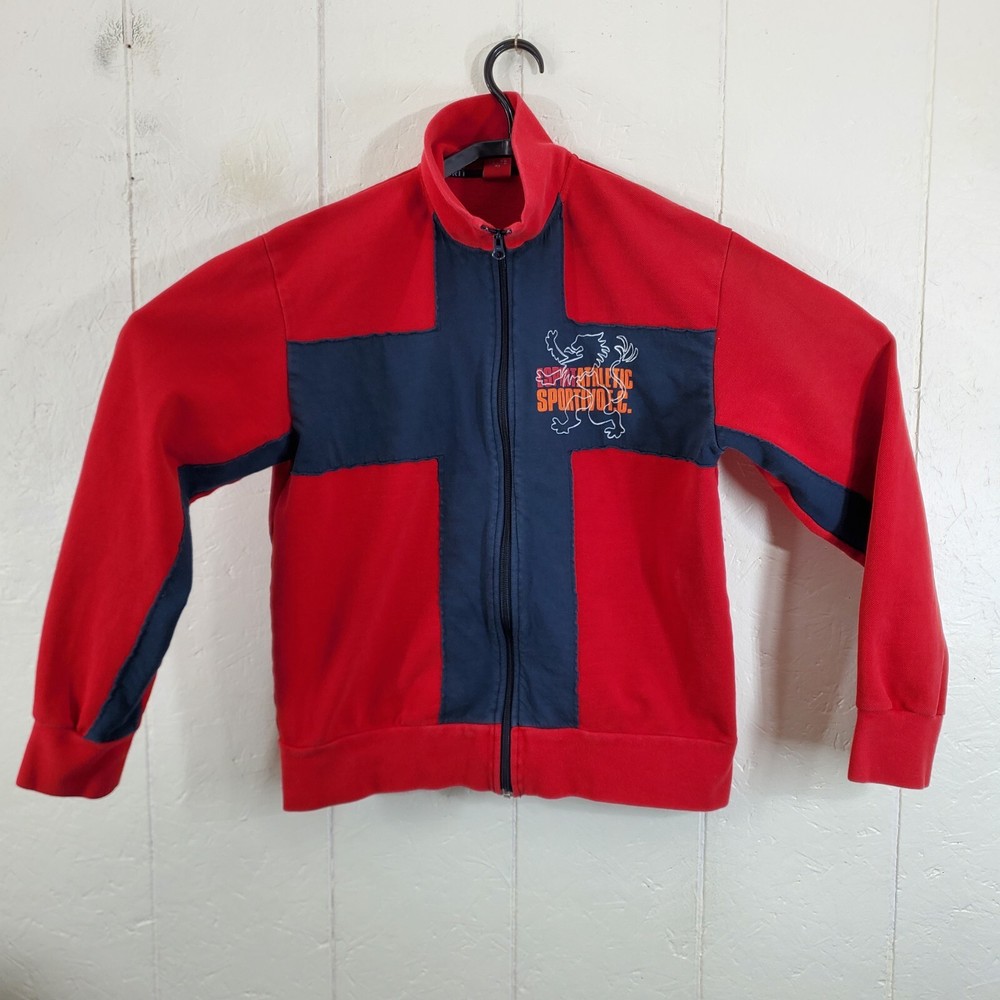 Esprit Sweatshirt Mens Medium Red Mock Neck Full Zip Long Sleeve Graphic Casual