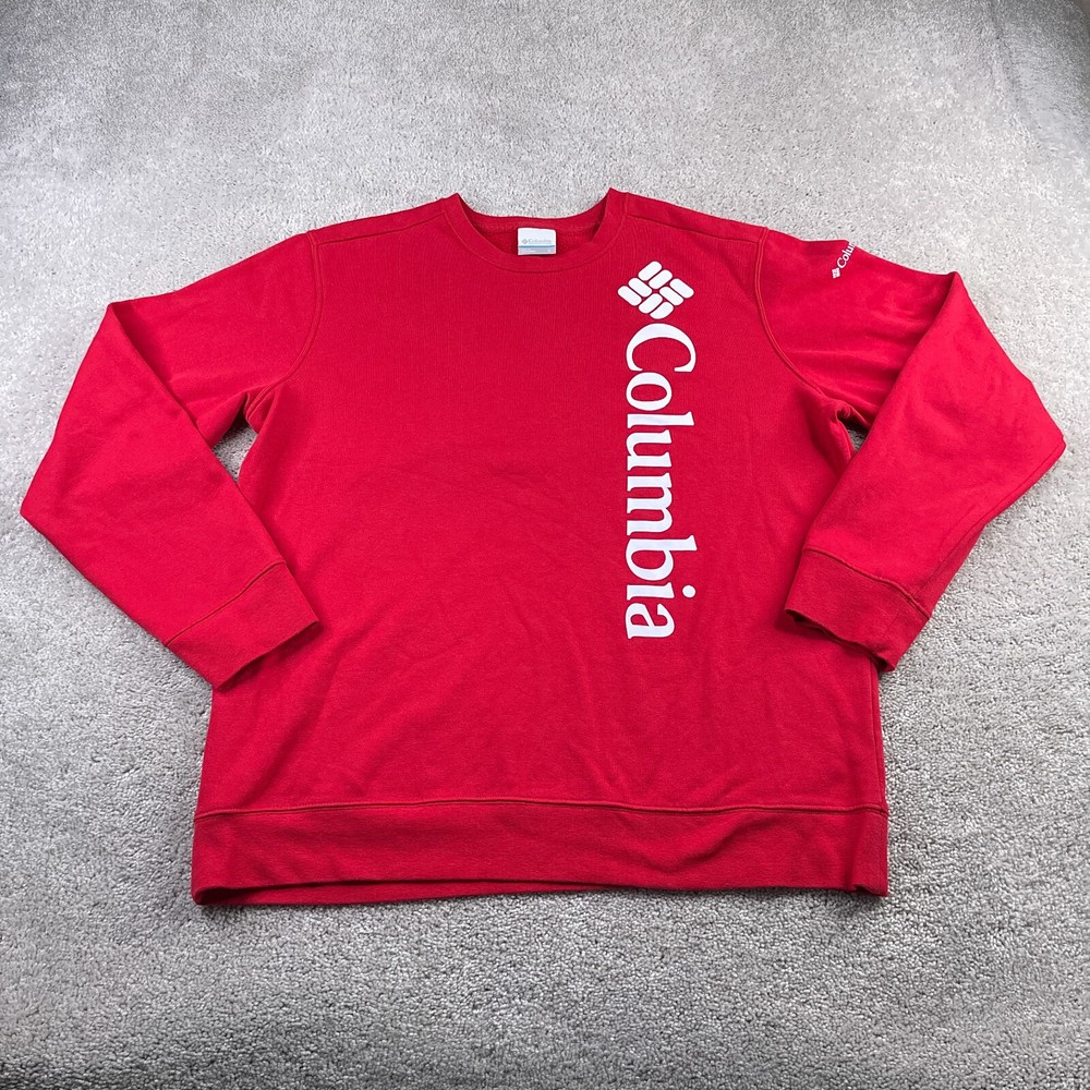 Columbia Sweatshirt Men Large Red Trek Crewneck Pullover Spellout Logo Mountain