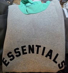 Essentials Dark Heather Oatmeal With Teal Neckline In Size Large