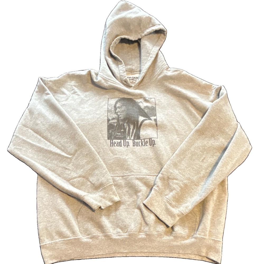 Gildan DryBlend Hoodie Men XL Gray Graphic Print Fleece Pullover Pockets