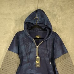 NWT $69 TAILORED RECREATION Fleece Tie Dye Hoodie MEDIUM Pleated Sleeve Blue