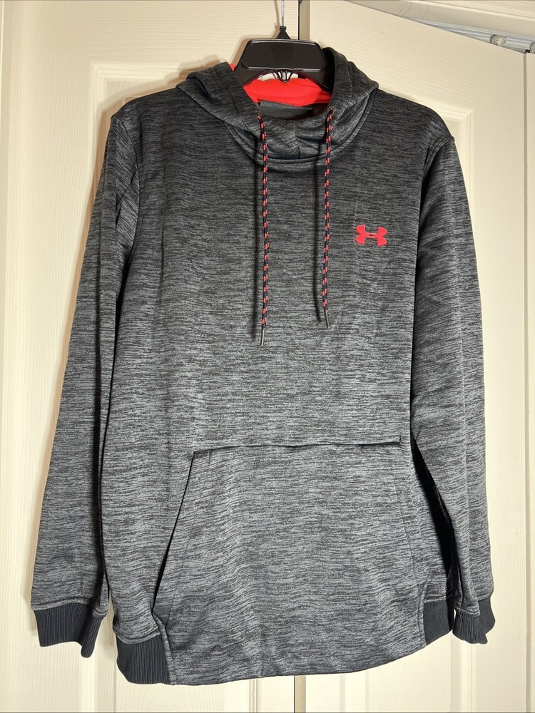 Under Armour Coldgear Hoodie Sweatshirt Heather Black Neon Orange MENS Large