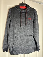Under Armour Coldgear Hoodie Sweatshirt Heather Black Neon Orange MENS Large