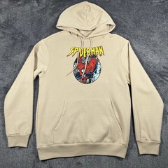 NWT Marvel Spiderman Comic Page Graphic Print Tan Hoodie Size Large New