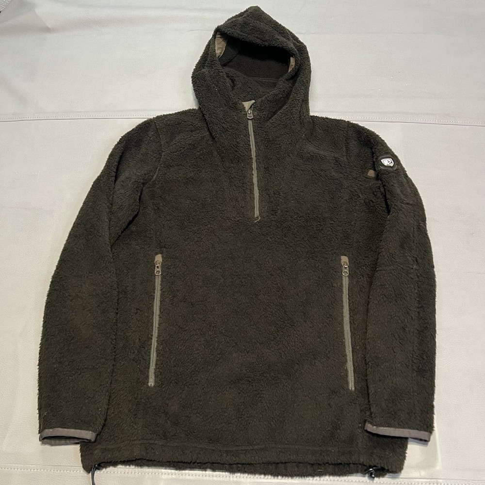 Kuhl Synkro Hoodie Sherpa Fleece 1/4 Zip Pullover Olive Outdoor Hike Men-S-3671