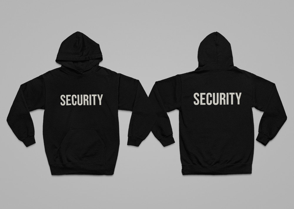 Security Hoodie Bold Letter Graphic Unisex Black Pullover Event Staff Sweatshirt