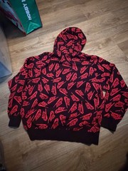 NIKE HOODIE FLEECE PULLOVER ALLOVER PRINT RED / BLACK MENS SIZE LG