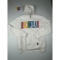 Rocawear Mens Hoodie Medium White Multicolor Logo Streetwear Hip Hop Y2K Retro