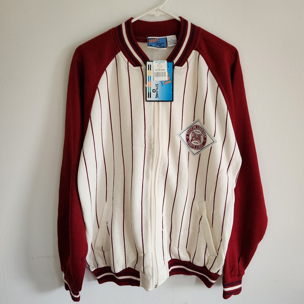VTG Spaulding Sport Mens Large Baseball Sweatshirt Pinstripe Jersey Full Zip