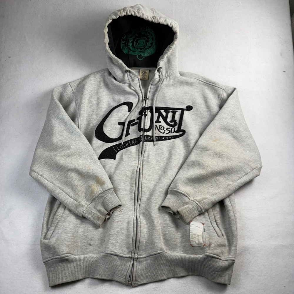 G-Unit Heavy Weight Full Zip Hoodie Mens 2XL Gray Y2K Hip Hop 50 Cent Vintage