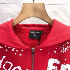 Mixed Emotion – Printed Lettering Print Zippered Hooded Sweatshirt