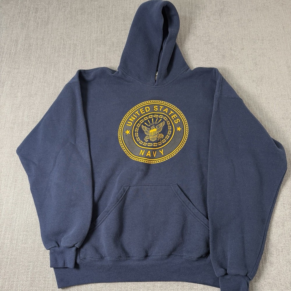 Vintage US Navy Hoodie Mens XL Blue Sweatshirt United States Logo Graphic