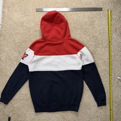 Canada 1867 Colorblock Hoodie Red White Blue Maple Leaf Sleeve Size Small