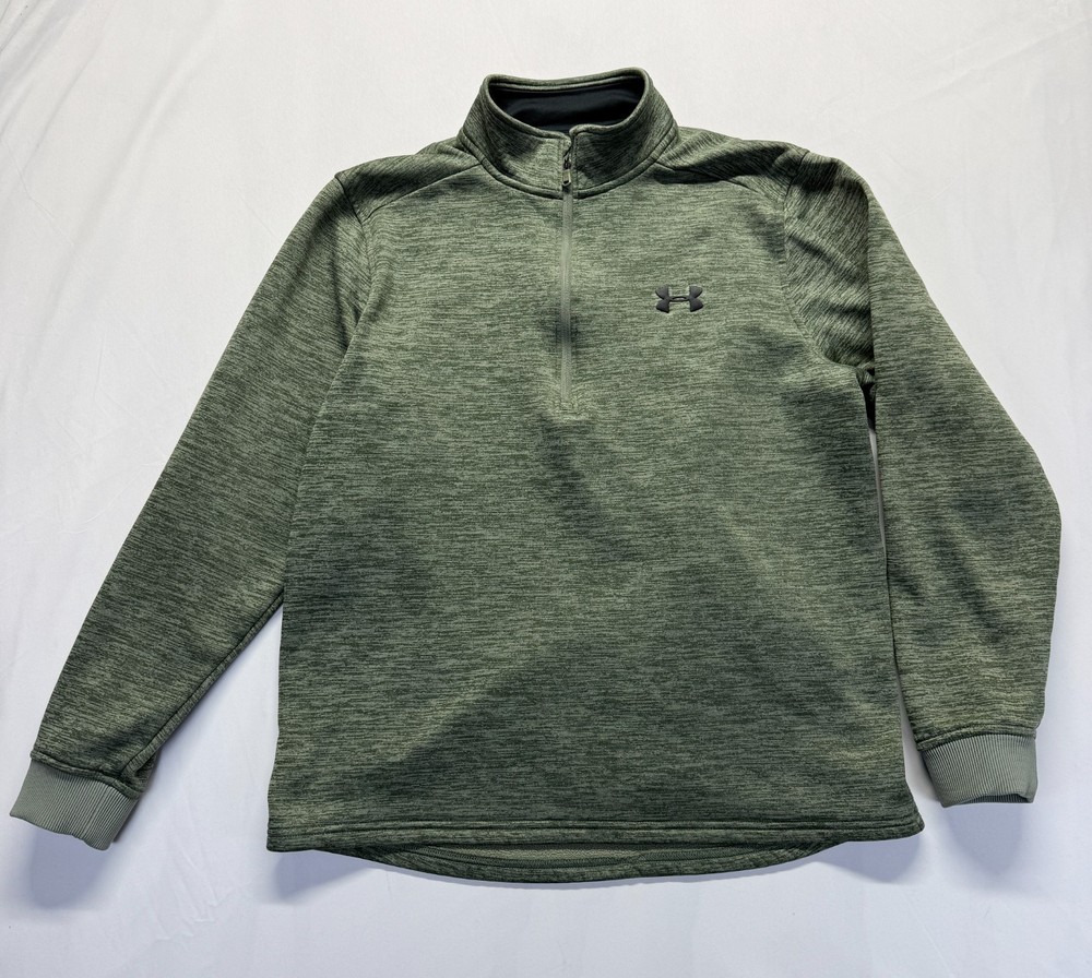 Under Armour ColdGear Sweatshirt Mens Medium Green Space Dye Loose Fit 1/4 Zip