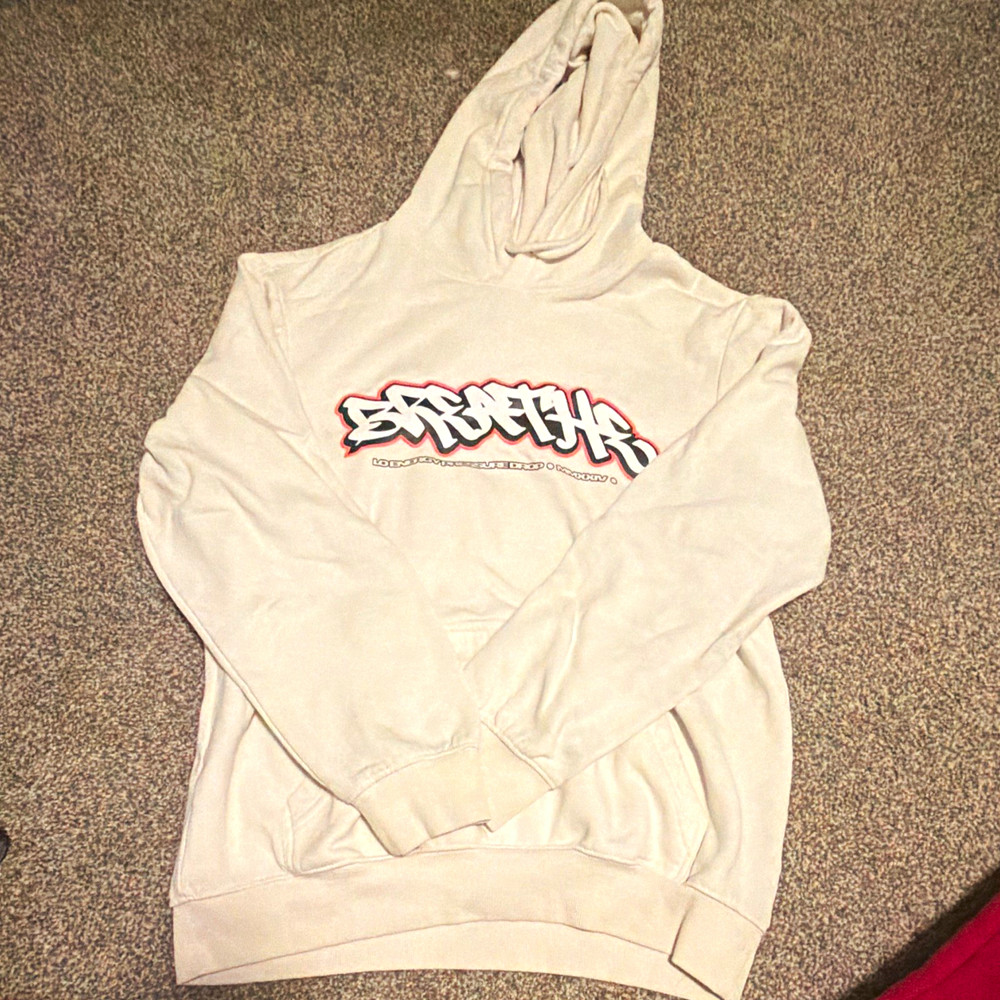 H&M Men’s White Graphic Print Pullover Hoodie Regular Fit Size S Pockets