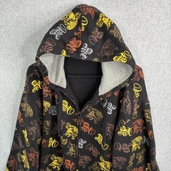 Y2K Paco Jeans Hoodie XXL Black Allover Print Logo Full Zip Pockets Fleece Lined