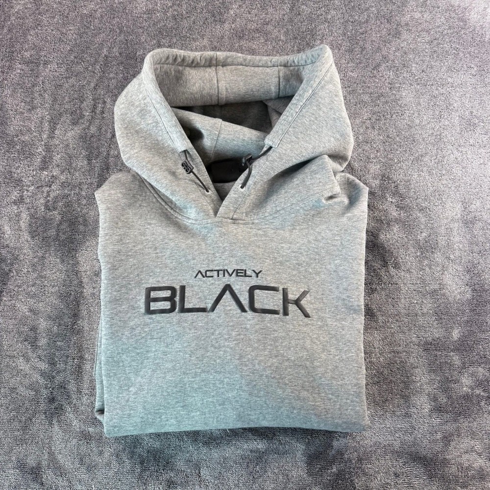 Actively Black Mens 4X Gray Logo Hoodie Sweatshirt Performance Pullover Stretch