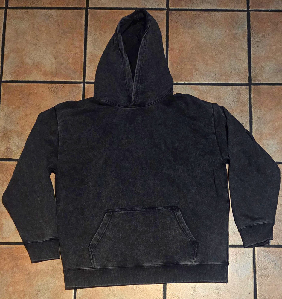 Men’s Plain Black Distressed Faded Hoodie Size Large