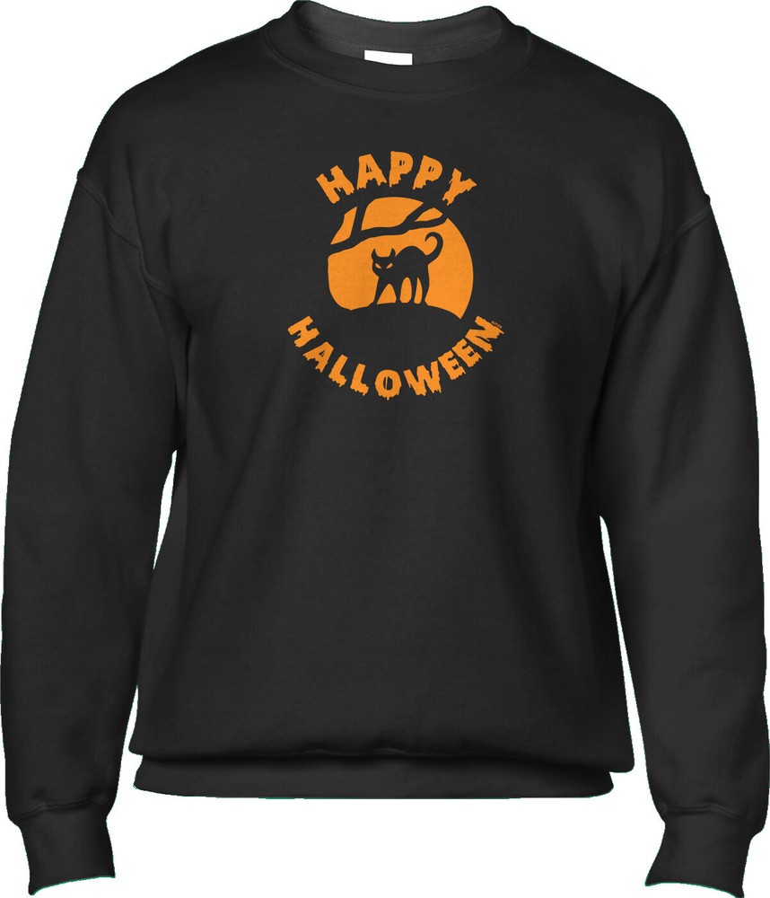 Happy Halloween Black Cat Trick or Treat Funny Costume Party Mens Sweatshirt