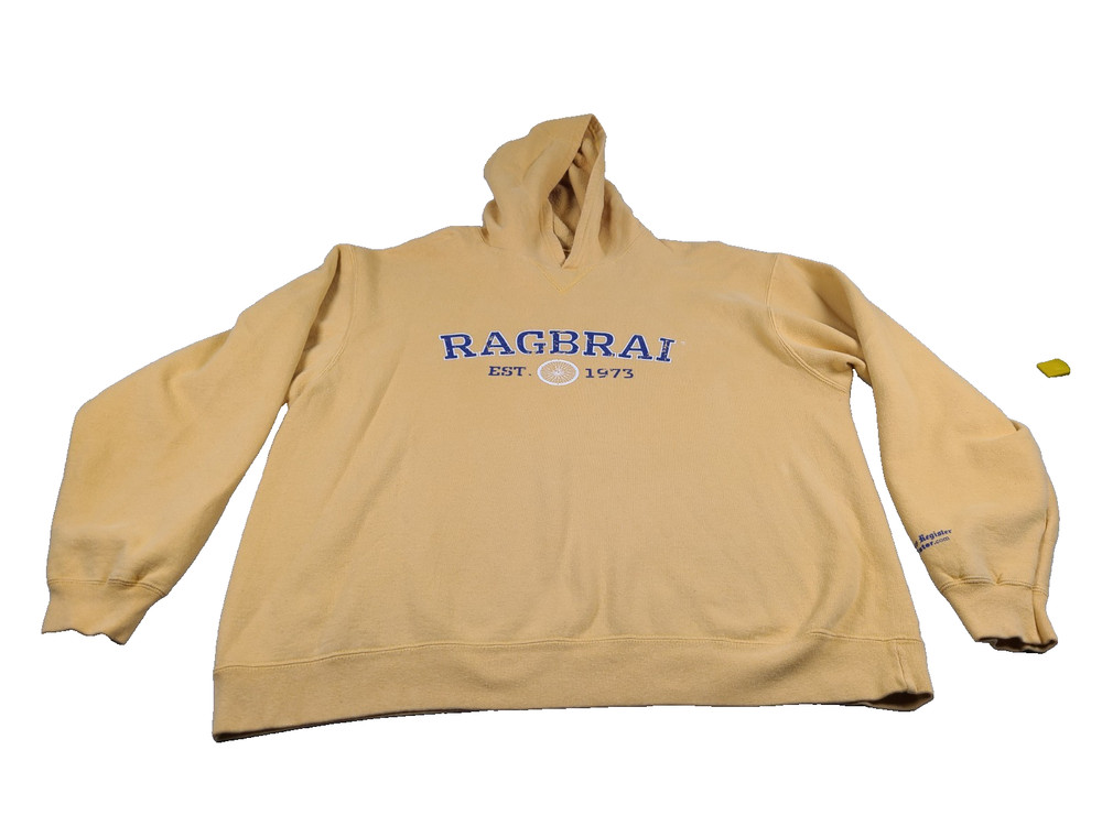 RAGBRAI Hoodie Sweatshirt Mens Large Yellow Annual Cycling Event Vintage 90s