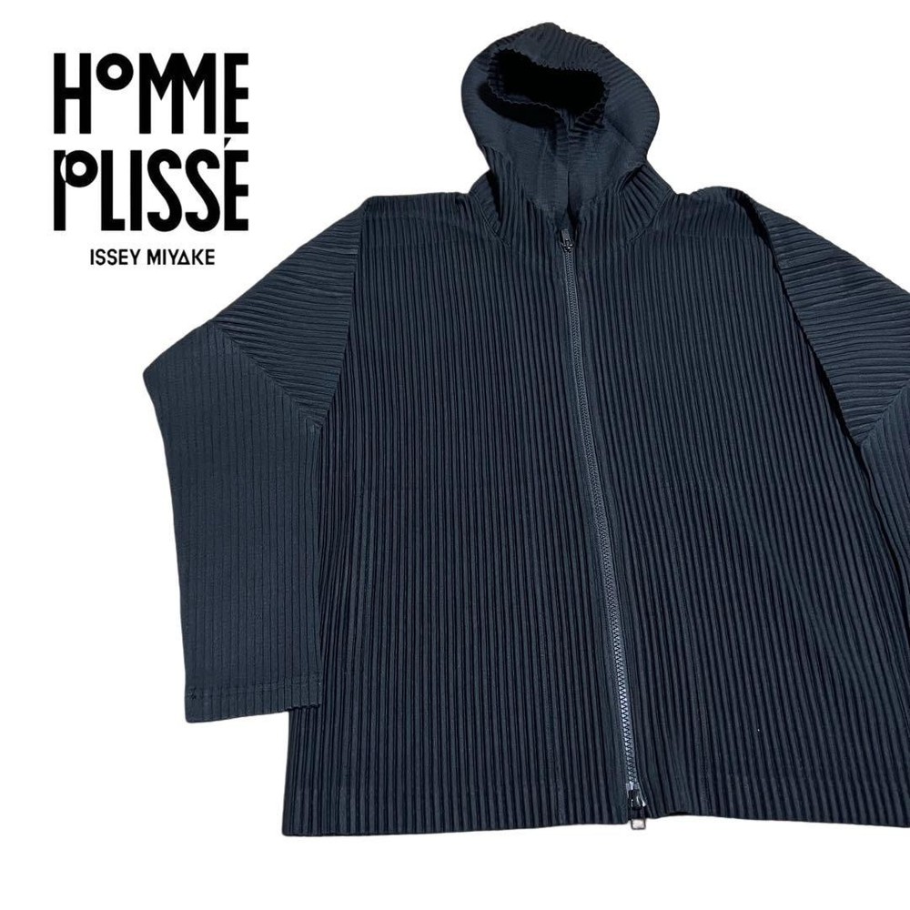 USED HOMME PLISS�_ ISSEY MIYAKE PLEATED HOODIE, BLACK VERYGOOD