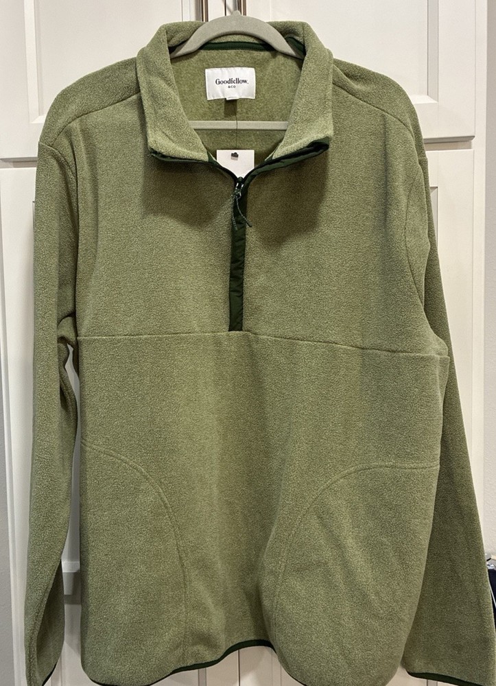 NWT Goodfellow Men’s ￼Green Fleece 1/4 Zip Pullover Size XXL Pockets Soft