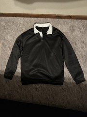Men’s Black Pullover Sweatshirt White Collared Neck Button Placket Size M