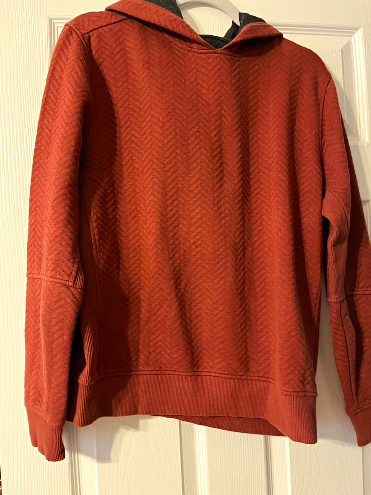 Men’s Brown Chevron Knit Pullover Hoodie Long Sleeve Regular Fit Size L