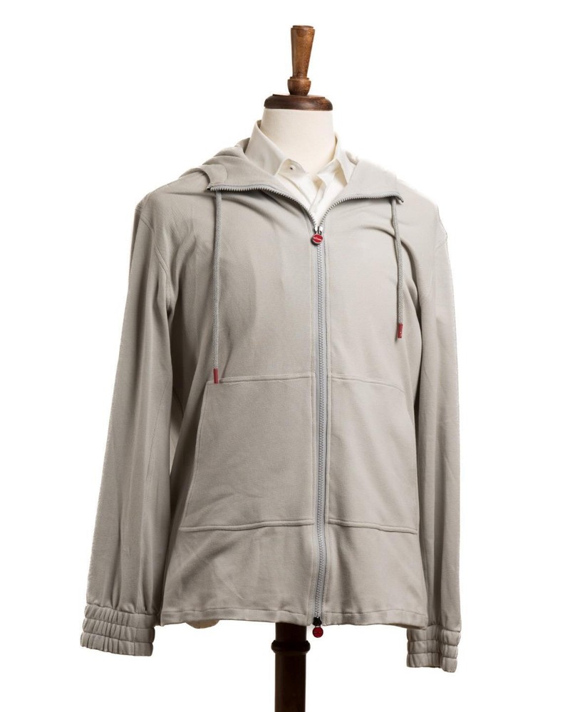Kiton Napoli $1,950 Gray 100% Cotton Pique Full Zip Up Hoodie Jacket S (48 IT)