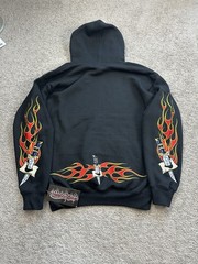 Sapphire Lounge Embroidered Hoodie Men’s L Pullover Flame Gamble Cards Knifes