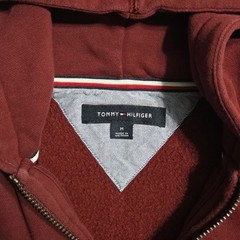Tommy Hilfiger Men’s Size Medium Full Zip Hoodie Burgundy Red Long Sleeve Logo