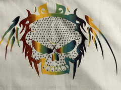 Karl Kani Gold White Hoodie Full Zip Front Studded Skull Back Size XL Vintage Y2