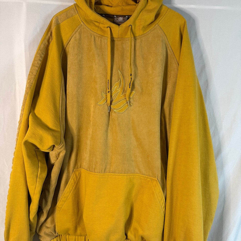 Al Wissam Suede Hoodie Mustard Yellow Embroidered Logo Streetwear Pullover 3XL