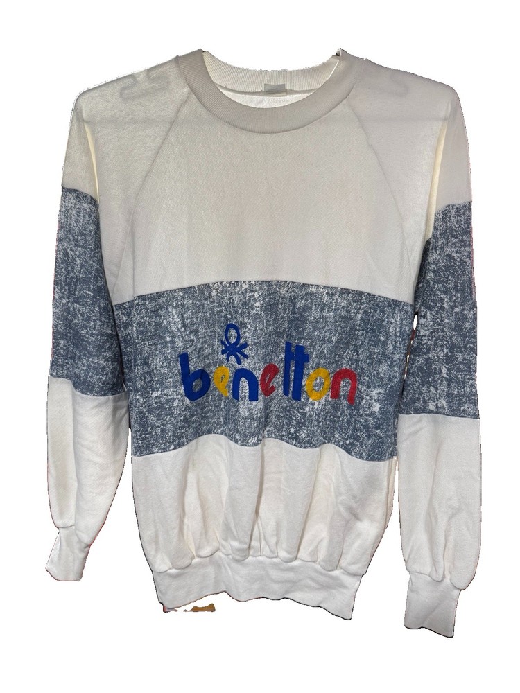 Mens Vintage 80s United Colors Of Benetton White Crewneck Sweatshirt Size Small