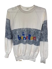 Mens Vintage 80s United Colors Of Benetton White Crewneck Sweatshirt Size Small