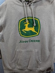 John Deere Hoodie Sweatshirt Mens Large Gray Logo Pullover Kangaroo Pocket