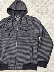 Vintage Y2K Sapphire Lounge Grunge Skater Black Striped Hoodie Size Medium