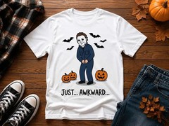 Funny Awkward Halloween Shirt, Slasher Horror Graphic Tee, Spooky Season T-Shirt