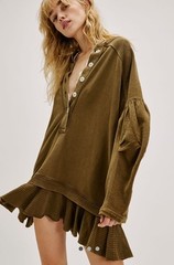 Free People Zander Mini Dress Sweatshirt Ruffle Hem Slouchy Seaweed S NEW