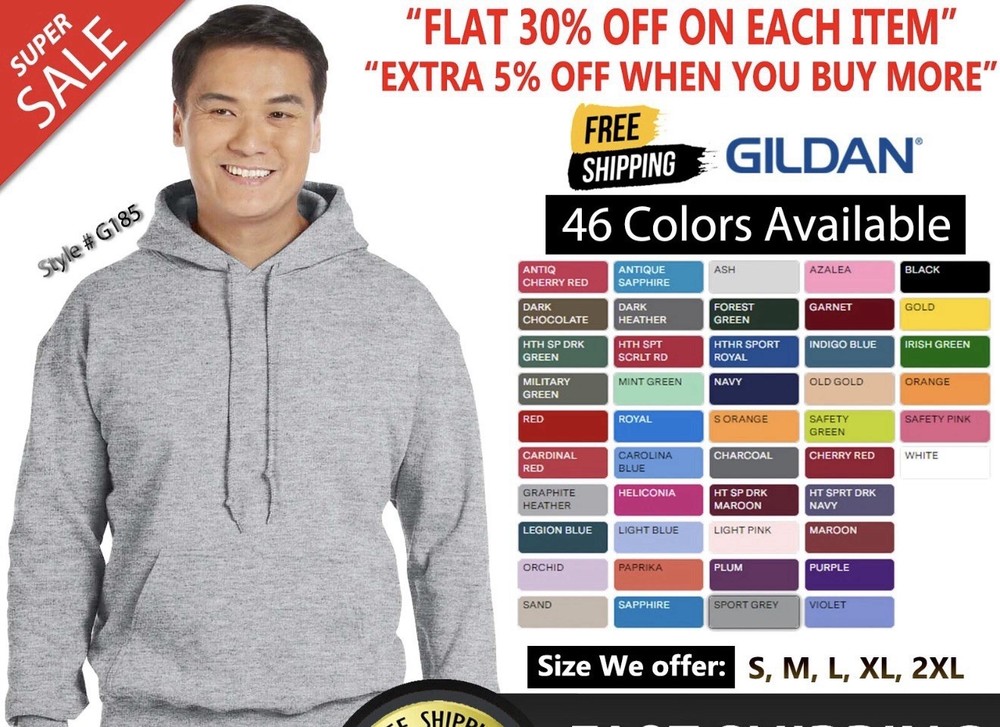 Gildan Adult Heavy Blend 50/50 Long Sleeves Pullover Hooded Sweatshirt G185