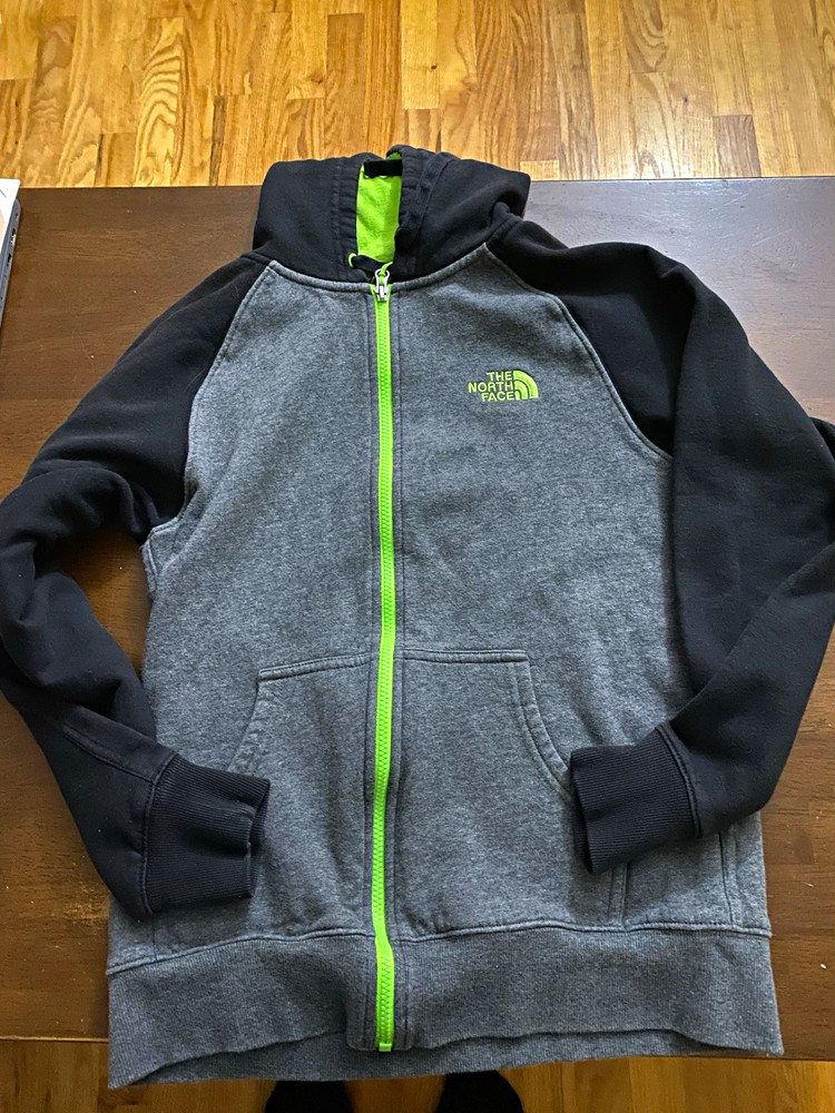 The North Face Men’s S Gray/Black/Green Full Zip Fleece Hoodie Pockets High Neck